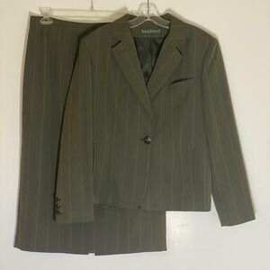Harve Benard Skirt Suit Womens 16 Green Pinstripe 2 Piece Lined Career Work